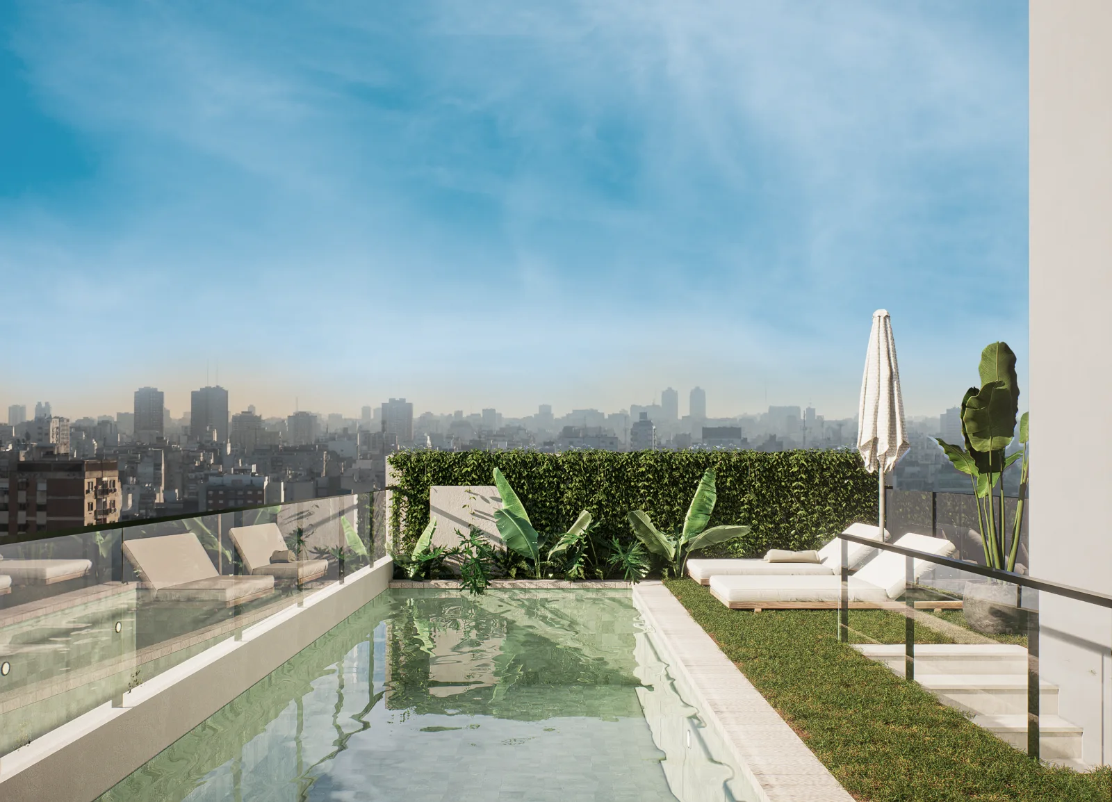 Pileta y espacio verde en piso 10 al contrafrente